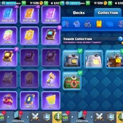 KT15✨LvL55✨(1Cards LvL15 || 82Cards LvL14)✨88Emotes✨3Tower Skins✨110Cards✨Q350 2